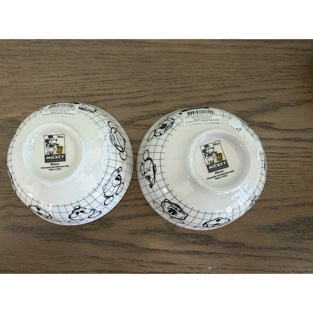 Disney Mickey Mouse Sketch Book Small Soup Cereal‎ Rice Bowls (Lot of 2) New